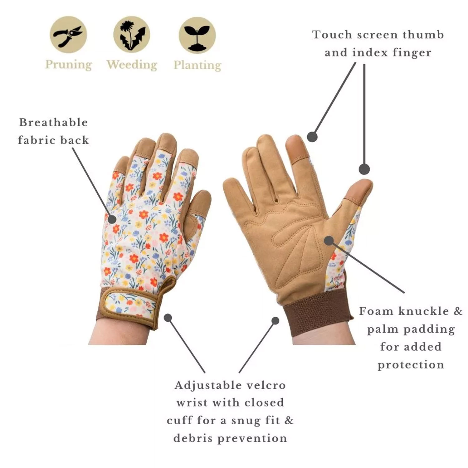 Kent and Stowe Comfort Gloves Cream Meadow Flowers Medium - Imagen 2