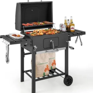 COSTWAY Barbacoa Carbon XXL 128 cm Portátil con Termómetro y Mesas Plegables